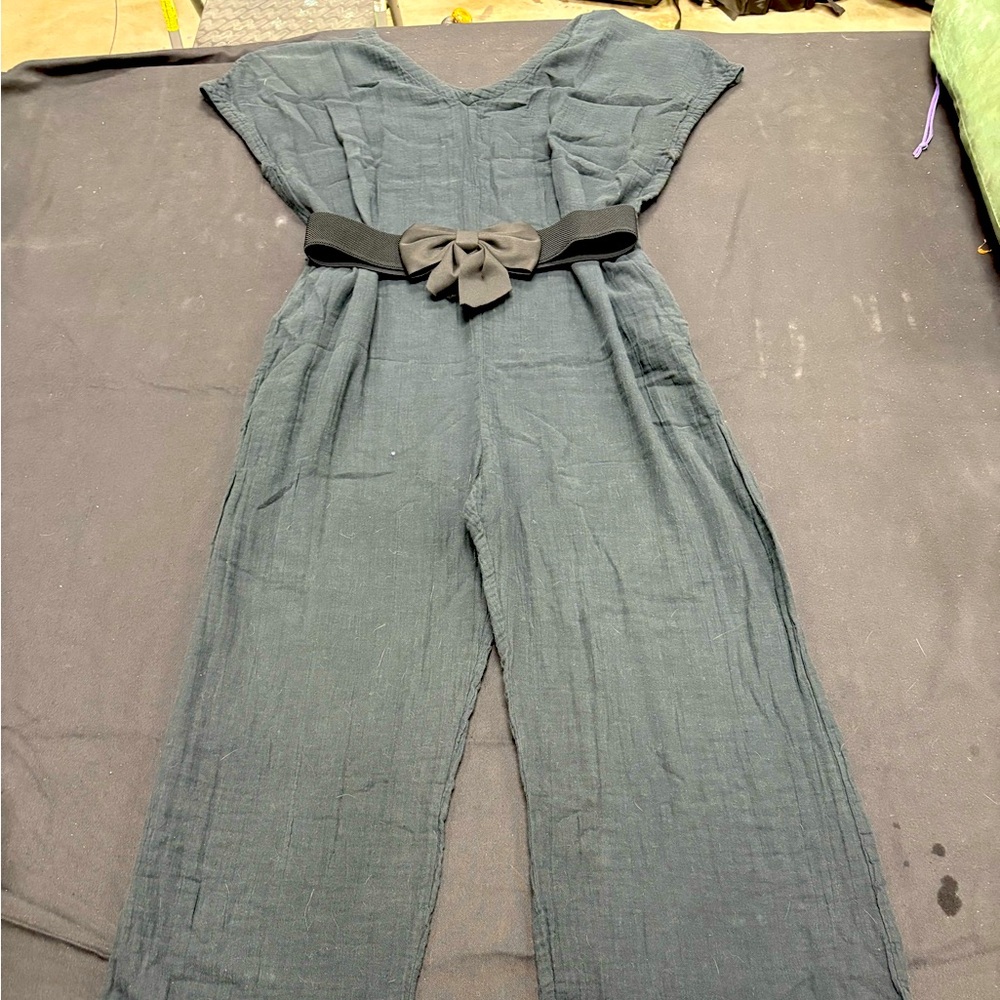 Pact Black Coastal Gauze Jumpsuit with Bow Belt